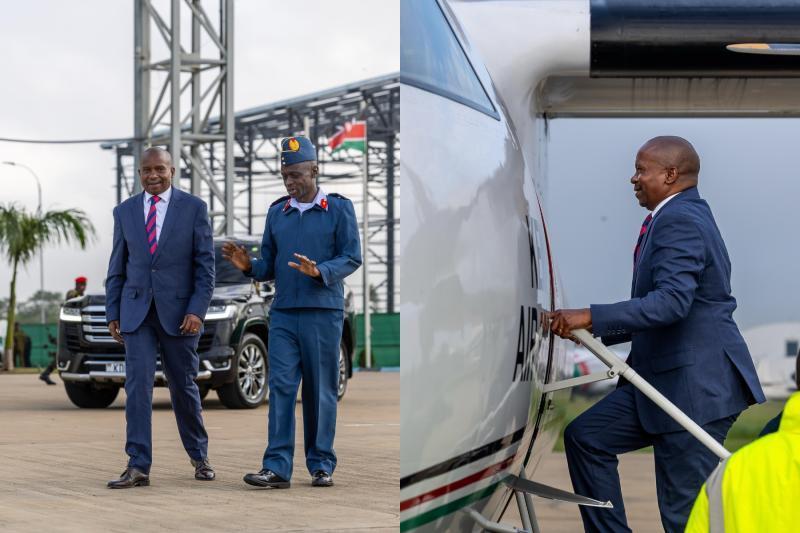 Photocollage of Deputy President Kithure Kindiki at JKIA.